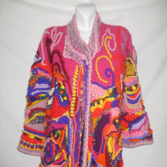 JACKET COAT M L XL crochet style free form handmade brand new Make your offers - Picture 3 of 15
